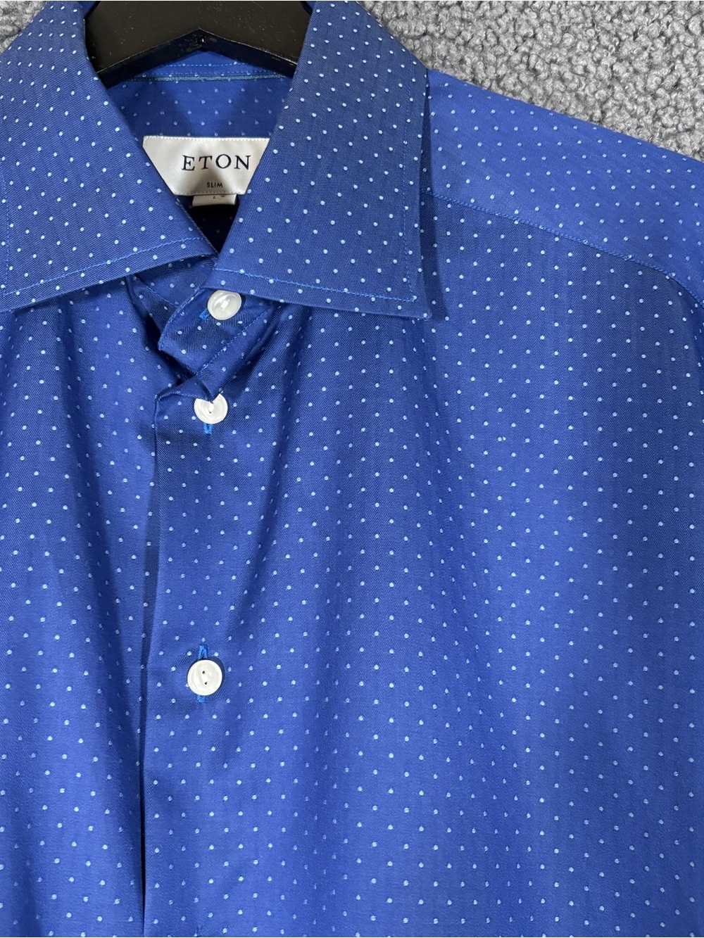 Eton Polka Dots Signature Twill Slim Button Up Dress Shirt - Men's Size 41/16/L